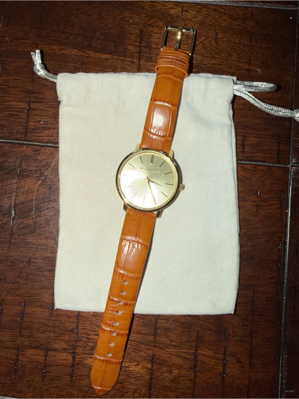 Michael Kors Gold Dial Watch with Orange Croc-Embossed Strap